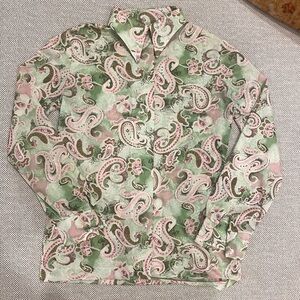Vintage Paisley Button-Up Shirt in Green and Pink